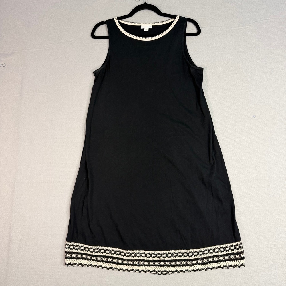 J.Jill Sleeveless Shift Dress S Black Crochet Whipstitch Hem Casual Minimalist